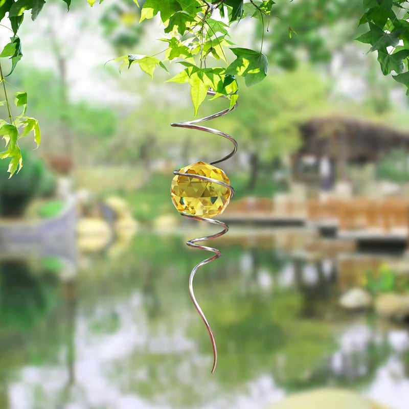 Eiryhope Gazing Ball Spiral Wind Spinner Tail - Golden Crystal Glass Ball | Wind Spinners Stabilizer with S Hook | Hanging Rotating Art for Garden Patio Indoor/Outdoor Creative Ornament & Gift, 13in - Image 2